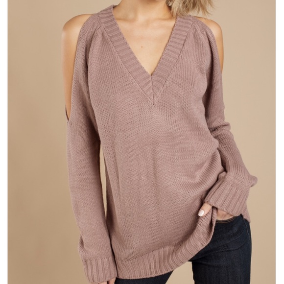 Tobi Sweaters - Tobi CAMILA MAUVE COLD SHOULDER SWEATER